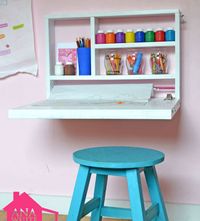Flip Down Wall Art Desk | DIY Wall Organizer Ideas | Click for 25 DIY Wall Storage Ideas