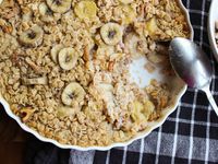 Sweet maple syrup, soft banana, and crunchy walnuts make this baked oatmeal a hearty but healthy breakfast.