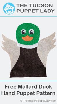 Free pdf pattern download to make a mallard duck hand puppet out of felt