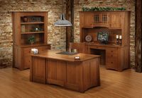 Jamestown executive office suite:Practical office solutions with Mission-style appeal! Just what you need in office essentials built with integrity for years of beauty and use. Look for such features as bi-fold doors, raised-panel cabinetry, dove-tailed d