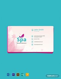 Instantly Download Free Spa Business Card Template, Sample & Example in Microsoft Word (DOC), Adobe Photoshop (PSD), Apple Pages, Microsoft Publisher, Adobe Illustrator (AI) Format. Available in 3.5x2 inches + Bleed. Quickly Customize. Easily Editable & Printable.