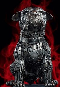 bulldog sculpture scrap metal animal art life size