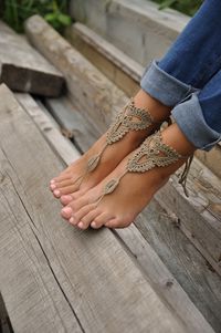 2Pc Gladiator Crochet Barefoot Sandal Knee-High Leg Foot Anklet Bracelet Chain W 2Pc Gladiator Crochet Barefoot Sandal Knee-High Leg Foot Anklet Bracelet Chain W