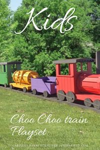 This adorable #kids #train #playset includes: locomotive, coal car, tanker, passenger car, dining car & caboose with long-lasting multicolored water repellent stain. Bench seating is built-in inside the locomotive, coal car, tanker, passenger car, dining car & caboose. A climb-over ladder is included on the tanker car.