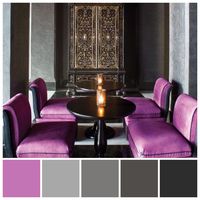 Saturated pink looks stunning in this achromatic interior! Saturated colour tends to ‘pop’ against a background of dark or achromatic hues. One of Itten’s seven types of contrast was Contrast of Extension - evident here with a small proportion of saturated colour against a larger proportion of achromatic hues. Colour palette by Zena O’Connor, PhD using an image from Design Milk.
