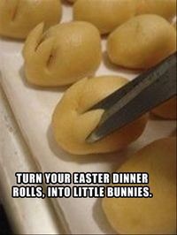 Easter Bunny Shaped Dinner Rolls--How adorable are these Easter Bunny Shaped Rolls? The secret to shaping the ears is Kitchen Shears!