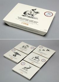 COOK (prepared meals), combination of wood cut illustrations and clever copy; by designer Emma Morton