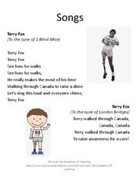 Terry Fox Songs by Great Hall Academy of Learning | TpT