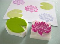 Lotus flower and leaf stamp set - Hand carved rubber stamp