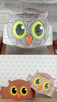A beautiful and easy owl paper hat for kids to make this fall. #owlpaperhat #owlheadband #owlpapercrown #fallpaperhat #fallcraftsforkids