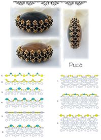 Free pattern for beaded cabochon bezel. Made by beadweaving seed beads and round beads. Beaded jewellery - MyKingList.com