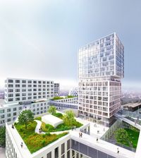MVRDV Wins Competition to Masterplan New Innovation Port in Hamburg,The roofs of some buildings are partly green and partly used for terraces and solar cells.. Image Courtesy of MVRDV