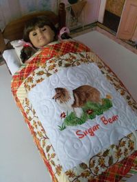 RESERVED FOR EVELYN / Farmcookies Embroidered Keepsake Collie Heirloom Quilt for 18" American Girl Doll