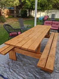 This DIY Extra Large Modern Picnic Table is perfect for large families and for entertaining. It's great for beginners and can be done in one afternoon. It's just $90 in materials and can seat 10 people. No angles or special tools required.