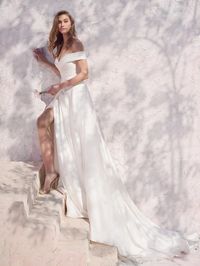 Ekaterina Elegant Satin Off-the-Shoulder A-line Bridal Gown