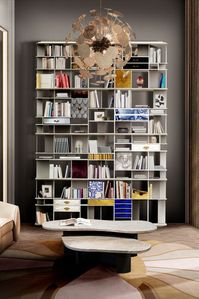 A modern home library with the MERMAID RUG. This place is made cheerier and cozier by its warm tones. The color choice of this calm house decoration creates a tranquil environment.