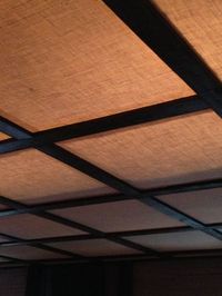 Creative Ceiling #Designs- Often the #ceiling of a space is ignored, but an old dingy ceiling can complete change the look of your space. This burlap design is a creative and efficient solution to quickly updating your space.