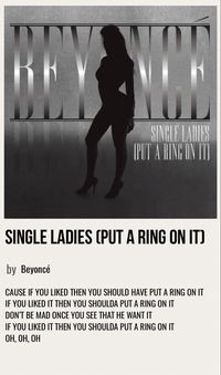 minimal poster of the song single ladies (put a ring on it) by beyoncé