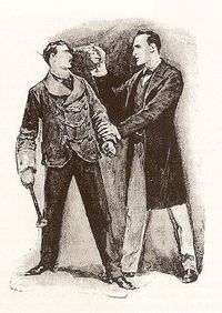 A Sherlock Holmes adventure with the detective brandishing a pistol.