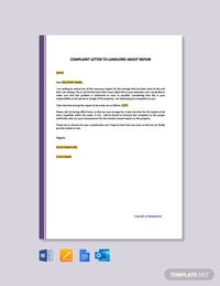 Complaint Letter to Landlord About Repair Template