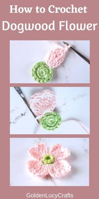 Learn how to crochet this gorgeous Dogwood flower! Free crochet pattern, crochet applique, motif, crochet Spring flowers.