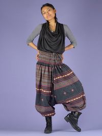 Sarouel Hmong femme Coton - Elastique - Idéal pour faire du yoga ou s'habiller décontracté - Cousu main en Thaïlande - Vêtement ethnique