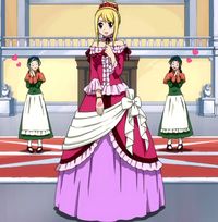 Lucy dressed as the daughter of Heartfilia conglomerate