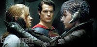 Lois Lane (Amy Adams), Superman (Henry Cavill), and Faora (Antje Traue)