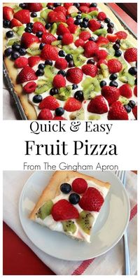 Starting with a sugar cookie mix, this fruit pizza is so quick and EASY to make.