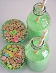 This would be a cute tradition to start. Green milk and lucky charms on St. Patrick's Day morning.