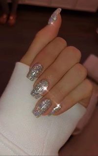 Silver glitter coffin nails