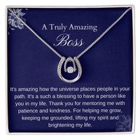 Boss Jewelry With Card, Gift For Boss Women Retirement, Birthday It will protect them with the energy of beautiful wishes for your loved one best gift your friends to say good luck' Horseshoes Symbol are probably the most well-known good luck charm or symbol in the Western World. Our elegant and minimalist necklace will throw away all bad energies and protect you with good wishes is designed for you, combined with the horse theme.