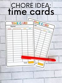 Chore Idea - Printable Time Cards to help kids learn how to work. Parenting tips and ideas. www.thirtyhandmadedays.com #parentingtips #printables #chorechart