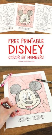 Free Printable Disney Color By Number Coloring Sheets | Download these 3 free color by number worksheets that feature Mickey Mouse, Minnie Mouse and Pluto. This is a great activity for kids that's quick, simple and fun! #disney #disneyprintables