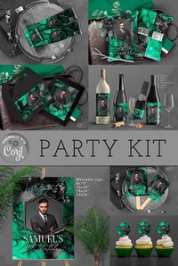 Marble green and silver party decorations on Etsy. You can edit online and download at home, or local print store