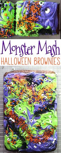 Halloween Season is here! The time of monsters, scary movies, haunted houses and spooks. And for sticky-sweet treats like Monster Mash Halloween Brownies.
