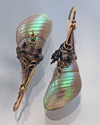 Pearl-Nautilus — Victorian Drop Earrings Gold Shell British, c.1880