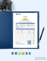 Instantly Download Software Price Quotation Template, Sample & Example in Microsoft Word (DOC), Microsoft Excel (XLS), Google Docs, Apple (MAC) Pages, Google Sheets (SPREADSHEETS), Apple (MAC) Numbers Format. Available in A4 & US Letter Sizes. Quickly Customize. Easily Editable & Printable.