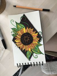 Sunflower, flower, doodle, art, drawing, sketchbook, stabilo