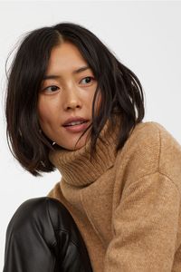 Knit Turtleneck Sweater - Beige/melange - Ladies | H&M US 2
