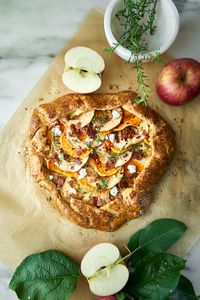 Savory Fall Galette with Sweet Potatoes, Fuji Apples & Goat Cheese | TheInspiredHome.com #fall #recipes #galette #savory #apples #sweetpotato #goatcheese
