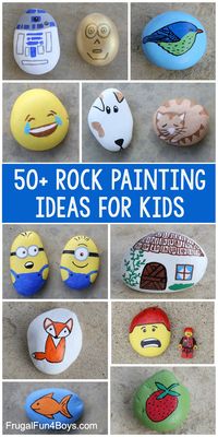 Tons of rock painting inspiration! Make animal rocks, doodle rocks, Star Wars rocks, LEGO rocks, cactus rocks, fish, games, and more.