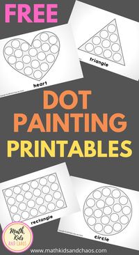 Help your child learn common 2D shapes using these fun dot painting worksheets. This free download contains 8 different shape printables, perfect for preschool or kindergarten aged children. These printables are no prep - simply download, print and grab your dot markers! A fun and engaging way to learn about shapes! #preschool #preschoolmath #kindergarten #kindergartenmath, #dotmarkers #dotpainting #doadot #homeschool #homeschoolmath #mathkidsandchaos
