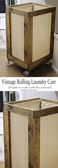 Vintage Rolling Laundry Cart is easy to make & adds charm to your laundry space. Functional & practical project to make laundry day easier! via @KleinworthCo