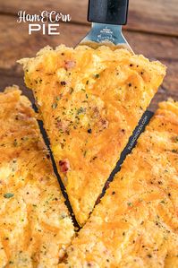 Ham & Corn Impossible Pie - crazy delicious! Crustless quiche loaded with ham, corn and cheese. Ready to bake in minutes! Ham, corn, chedda...
