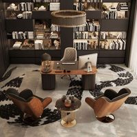 This interior has a stylish mid-century design and a working space that will help one stay focused throughout the day.