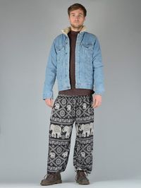 Sarouel femme Imprimé éléphants - Très doux - Elastique à la taille et aux chevilles -Cousu main en Thaïlande - Confection éthique - Taille Unique