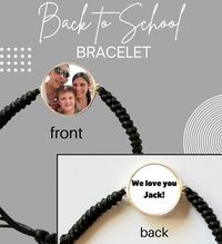 Little Boy Little Girl Back to School Bracelet with Family photo or dog picture personalized message on back