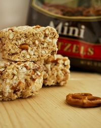 Pretzel Rice Krispy Treats w/ mustard dip