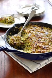 Julia Child's Tian de Courgettes au Riz. Like a cross between a gratin and risotto. So creamy, yet only 250 calories for a main size serving...